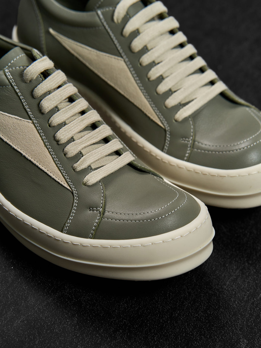 Rick Owens SS25 Vintage Sneaks Grey Green / Milk Leather EU 40