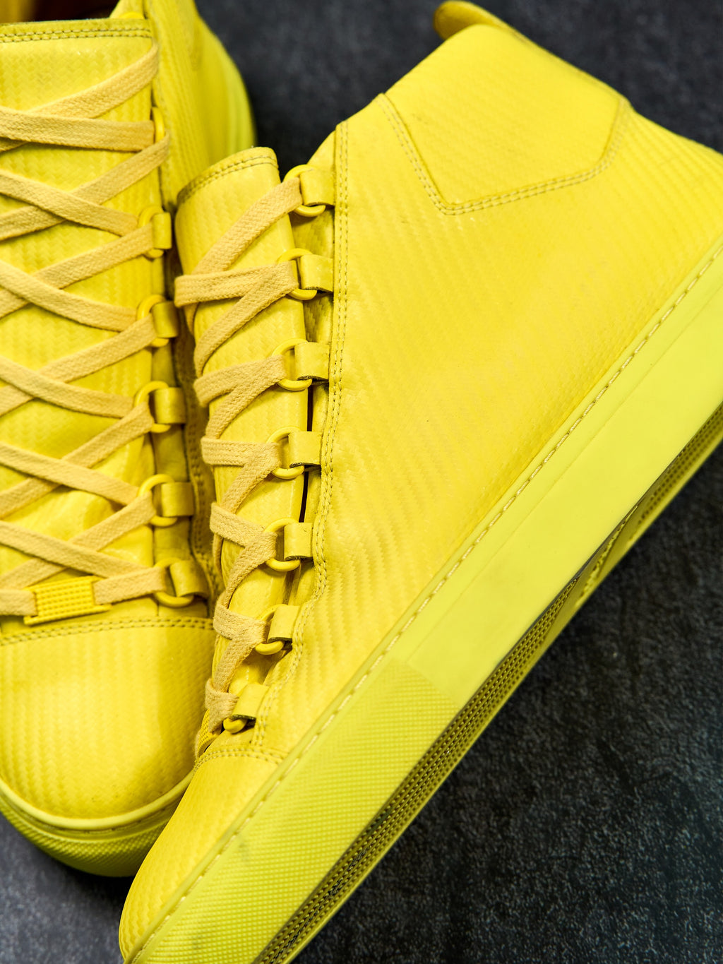 Balenciaga Arena High Top Sneakers Yellow Creased Leather EU 43