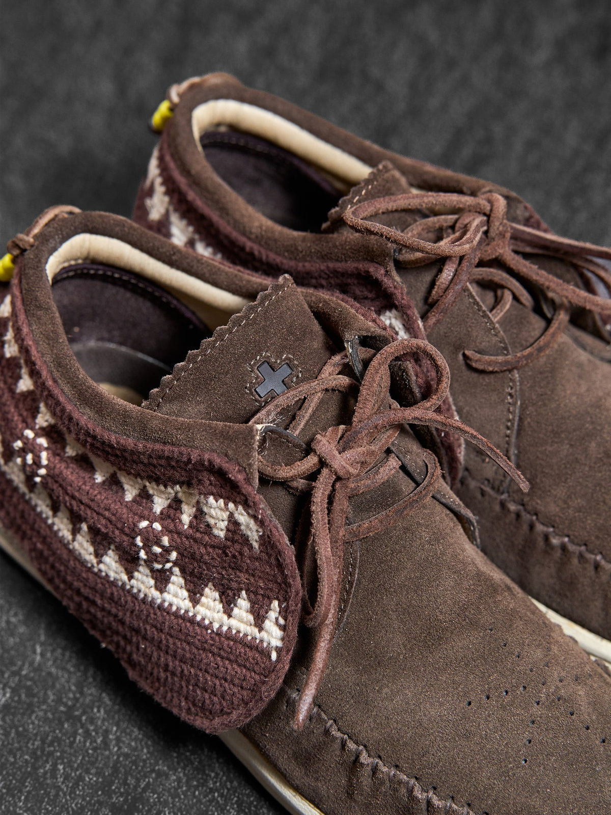 visvim Folk Moccasin Sneakers Brown Suede Knit Collar EU 41 / US 8