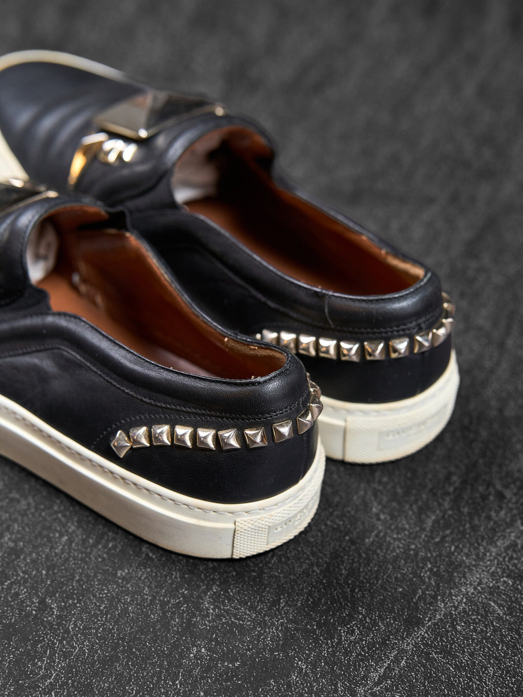 Givenchy Studded Buckle Slip-On Loafers Black Leather EU 40