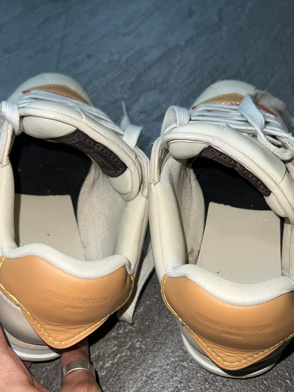 Louis Vuitton Run Away Sneakers Cream Leather Natural Cowhide Trim US 5
