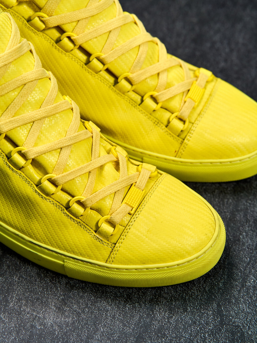 Balenciaga Arena High Top Sneakers Yellow Creased Leather EU 43