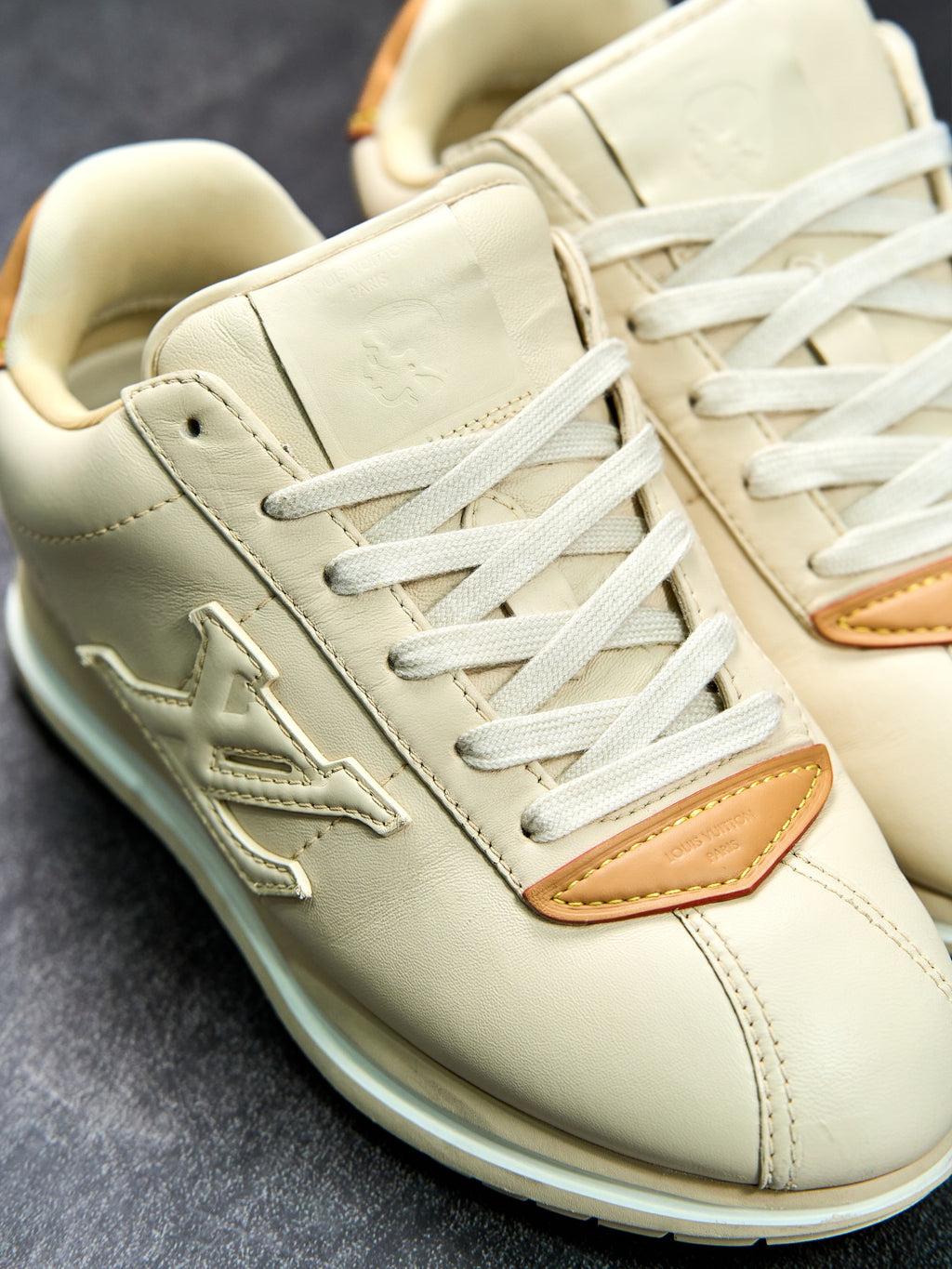 Louis Vuitton Run Away Sneakers Cream Leather Natural Cowhide Trim US 5