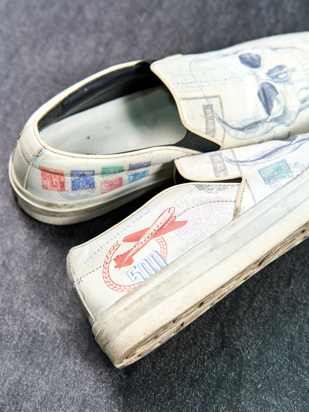 Alexander McQueen Skull Print Slip-On Sneakers White Leather EU 40