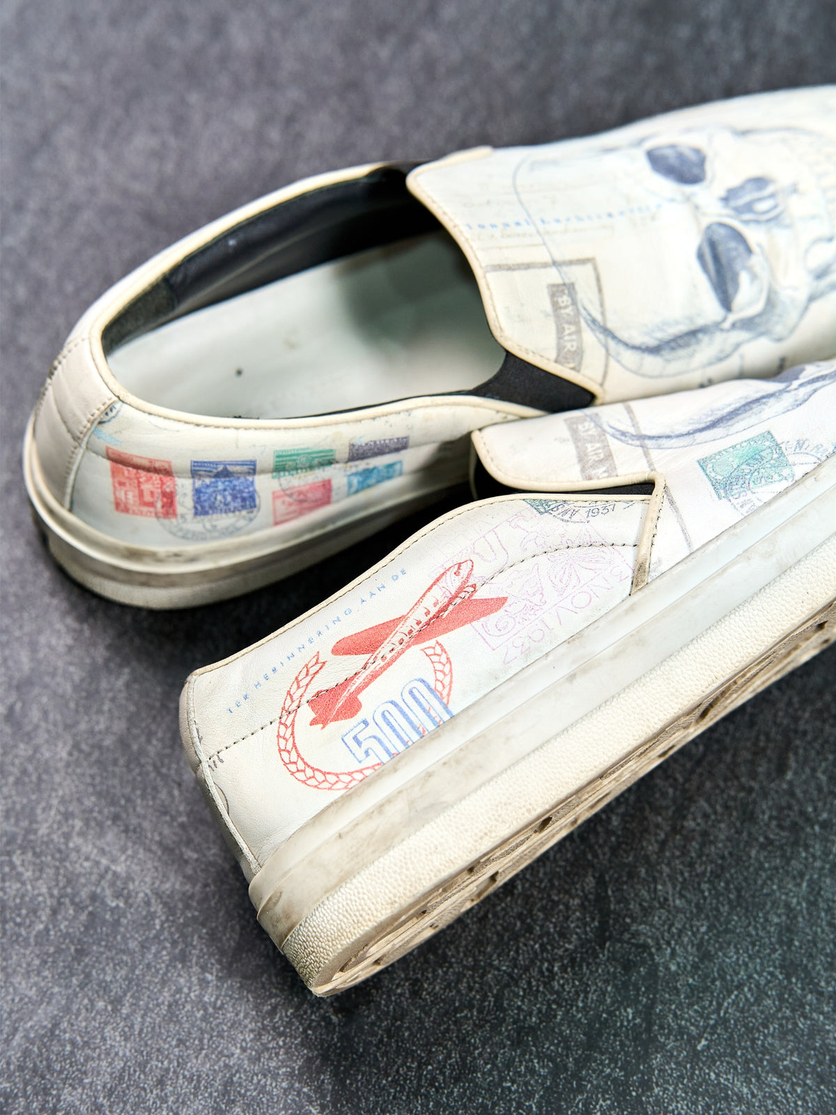 Alexander McQueen Skull Print Slip-On Sneakers White Leather EU 40