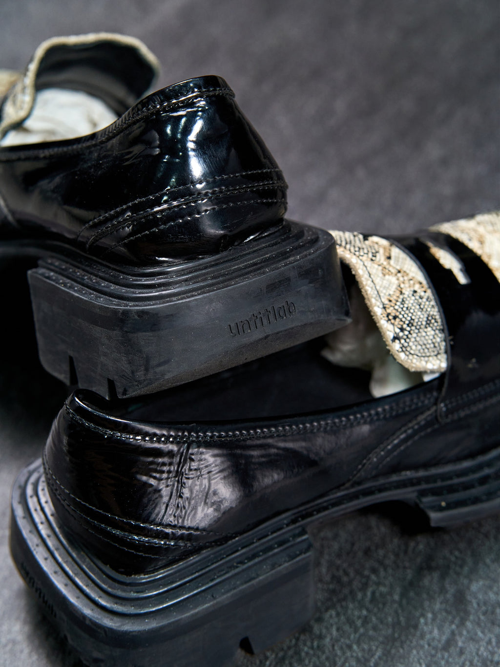 Untitlab Python-Plate Penny Loafers Black Vegan Leather EU 43