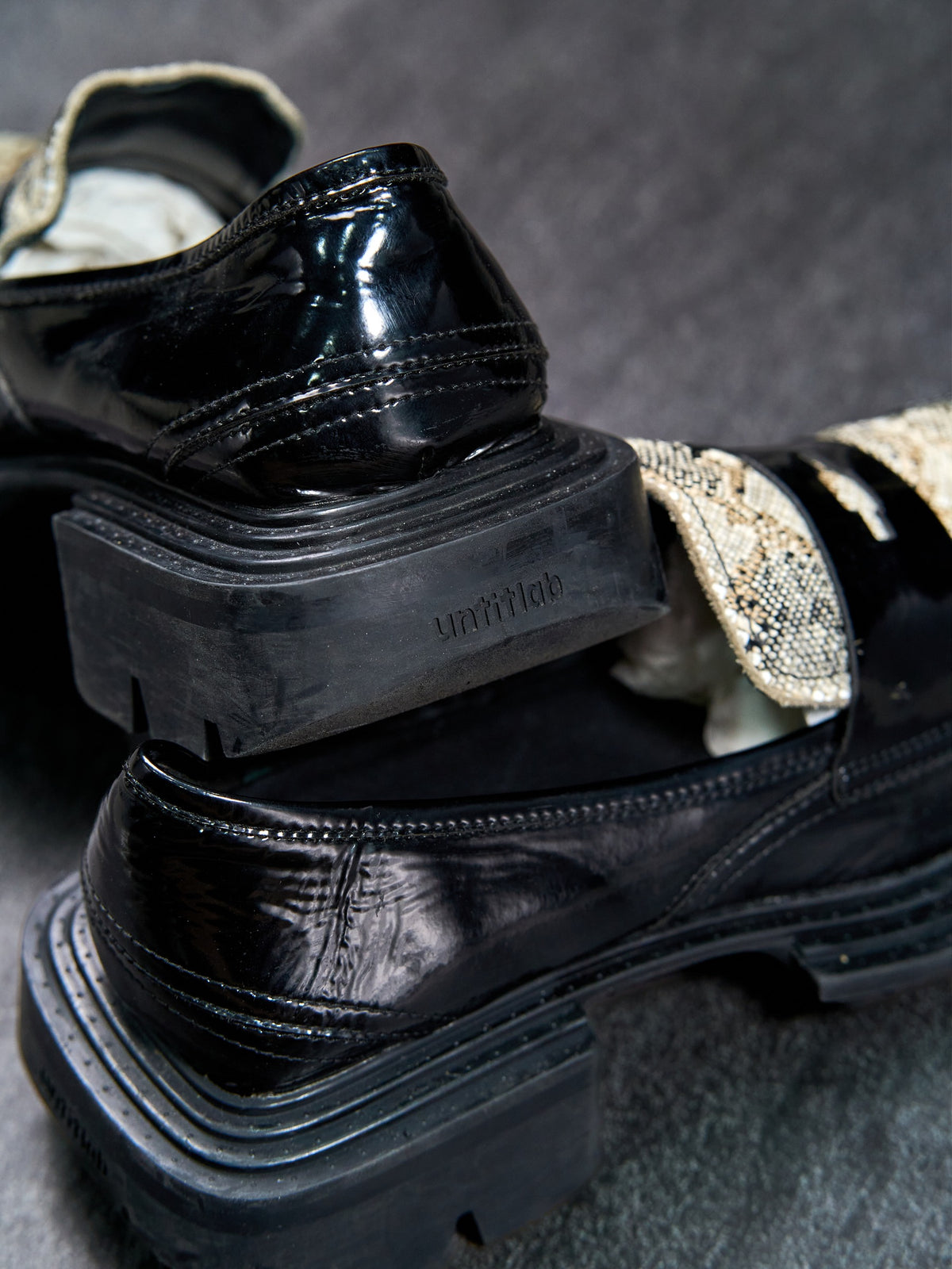 Untitlab Python-Plate Penny Loafers Black Vegan Leather EU 43