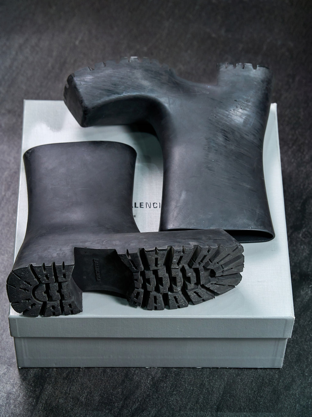 Balenciaga Trooper Rubber Ankle Boots Black Square Toe EU 43