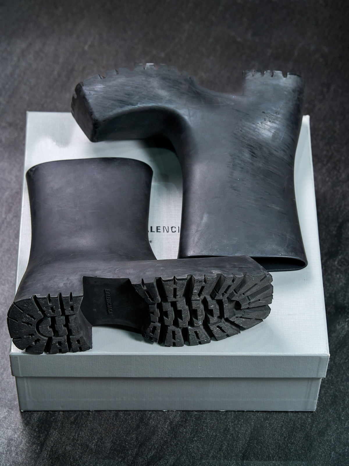 Balenciaga Trooper Rubber Ankle Boots Black Square Toe EU 43