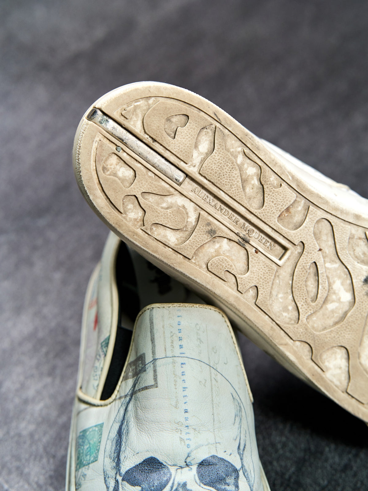 Alexander McQueen Skull Print Slip-On Sneakers White Leather EU 40