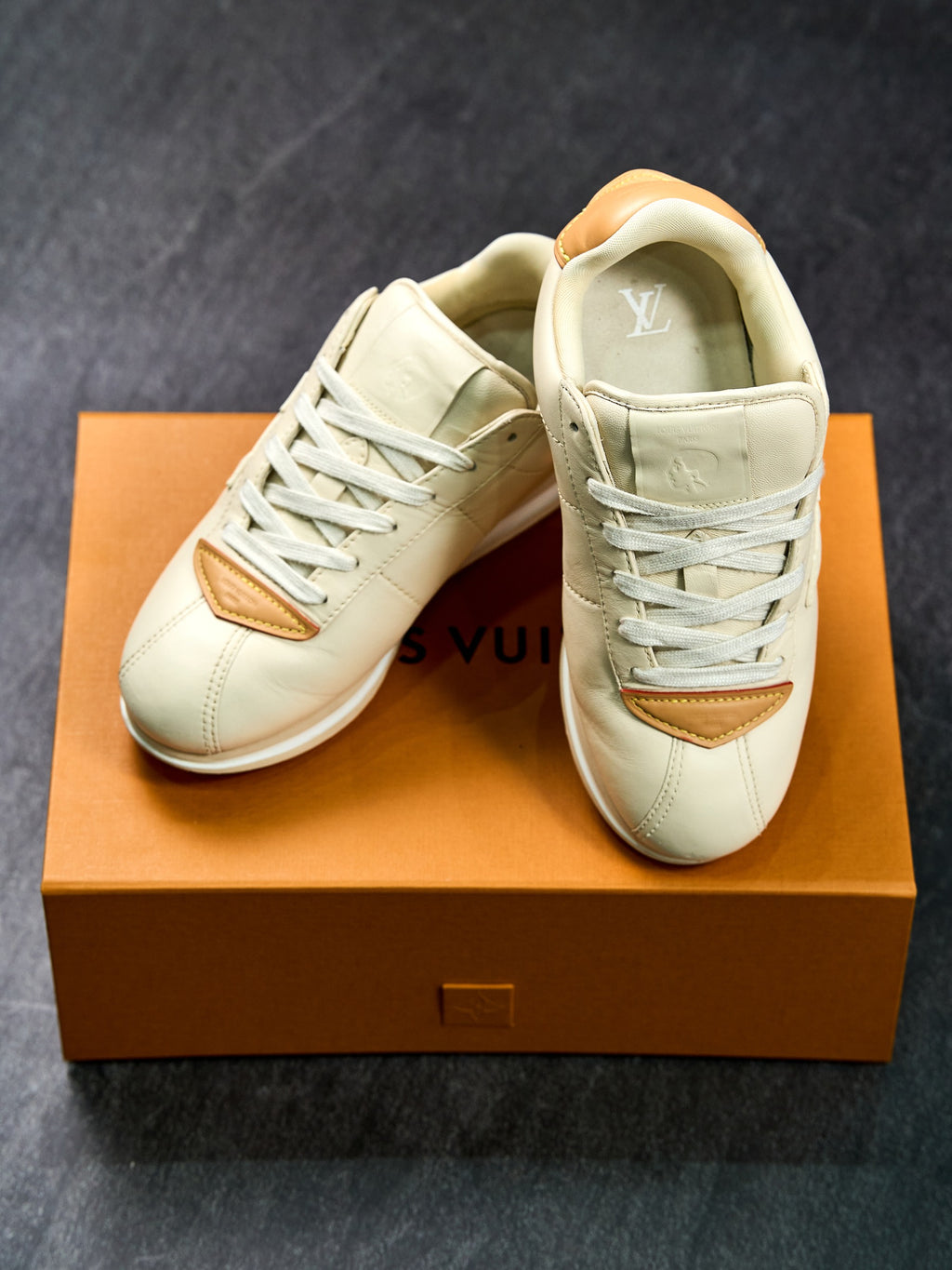 Louis Vuitton Run Away Sneakers Cream Leather Natural Cowhide Trim US 5