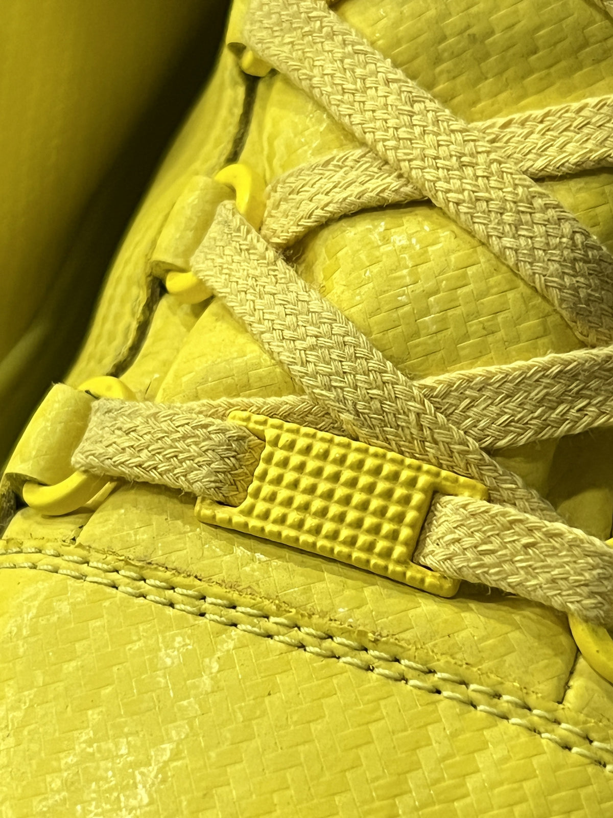 Balenciaga Arena High Top Sneakers Yellow Creased Leather EU 43