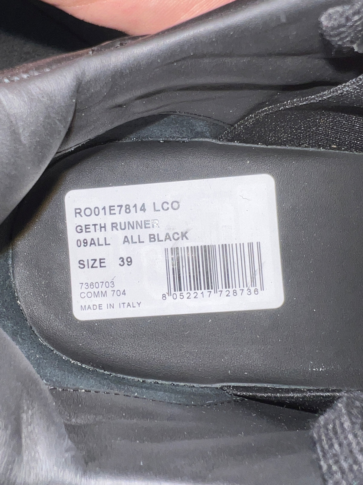 Rick Owens SS25 Geth Runner Sneakers All Black Leather EU 39