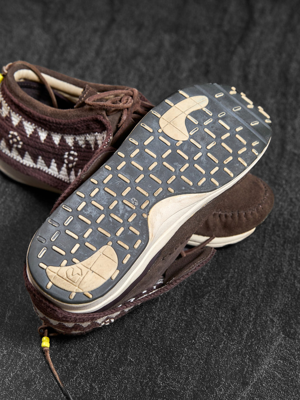 visvim Folk Moccasin Sneakers Brown Suede Knit Collar EU 41 / US 8
