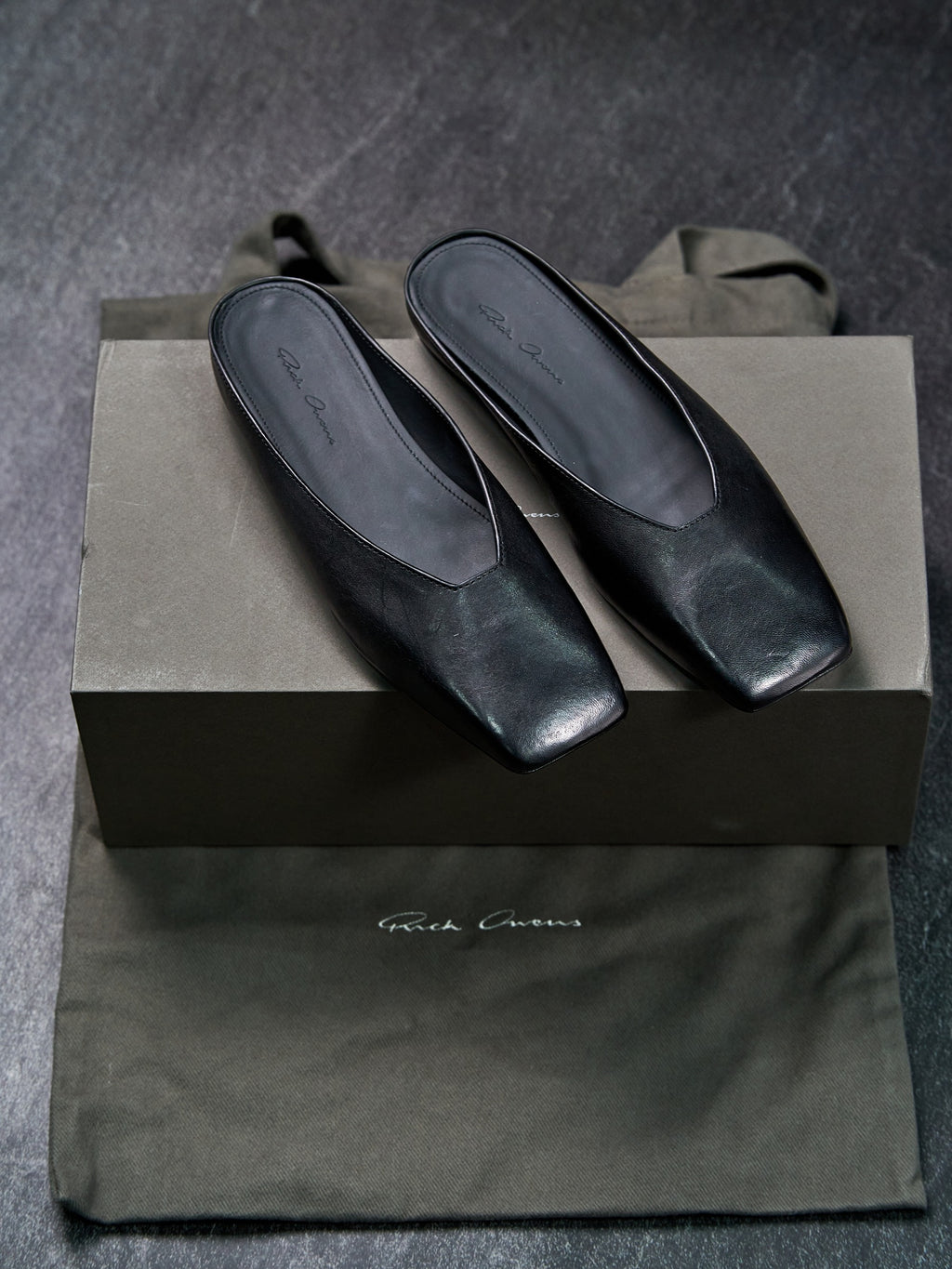 Rick Owens SS26 Ballerina Mule Flats Black Square Toe EU 38