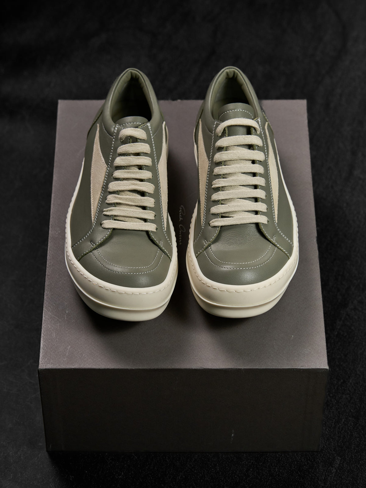 Rick Owens SS25 Vintage Sneaks Grey Green / Milk Leather EU 40