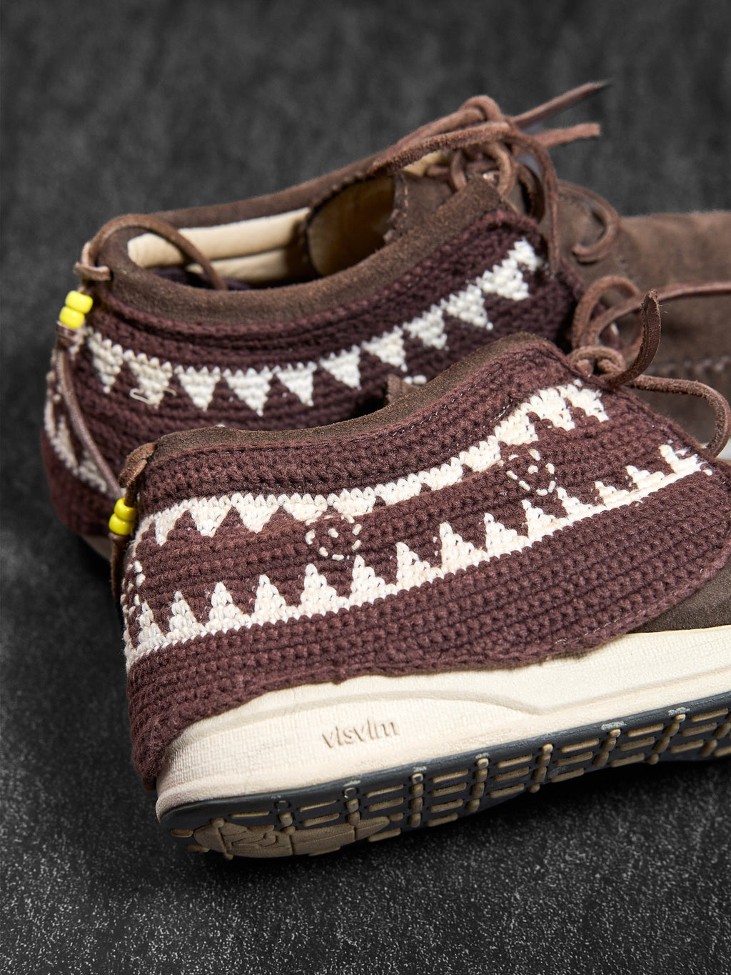 visvim Folk Moccasin Sneakers Brown Suede Knit Collar EU 41 / US 8