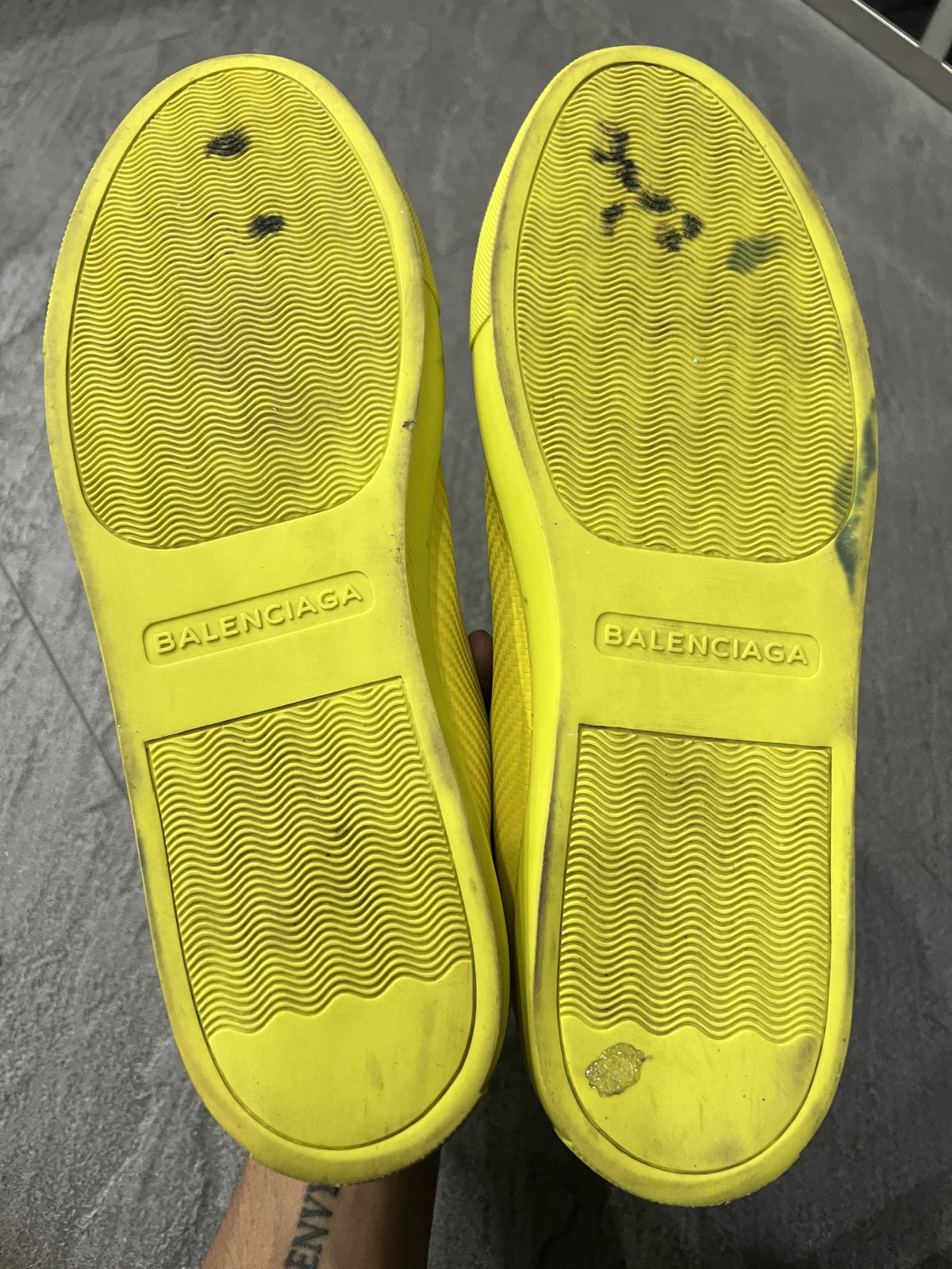 Balenciaga Arena High Top Sneakers Yellow Creased Leather EU 43