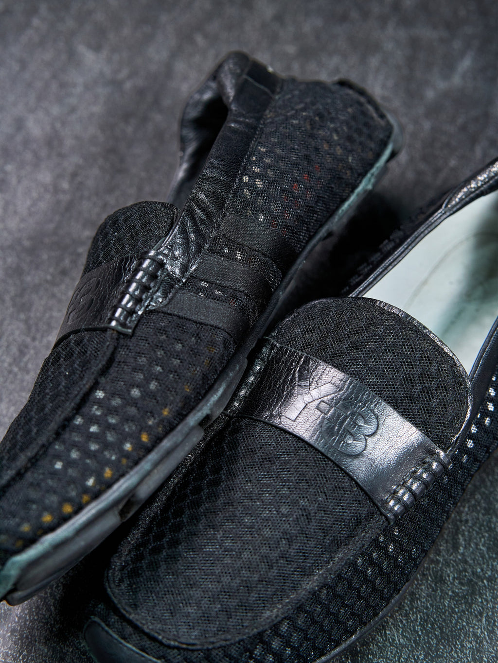 Y-3 Mesh Driving Loafers Black Perforated Leather UK 9