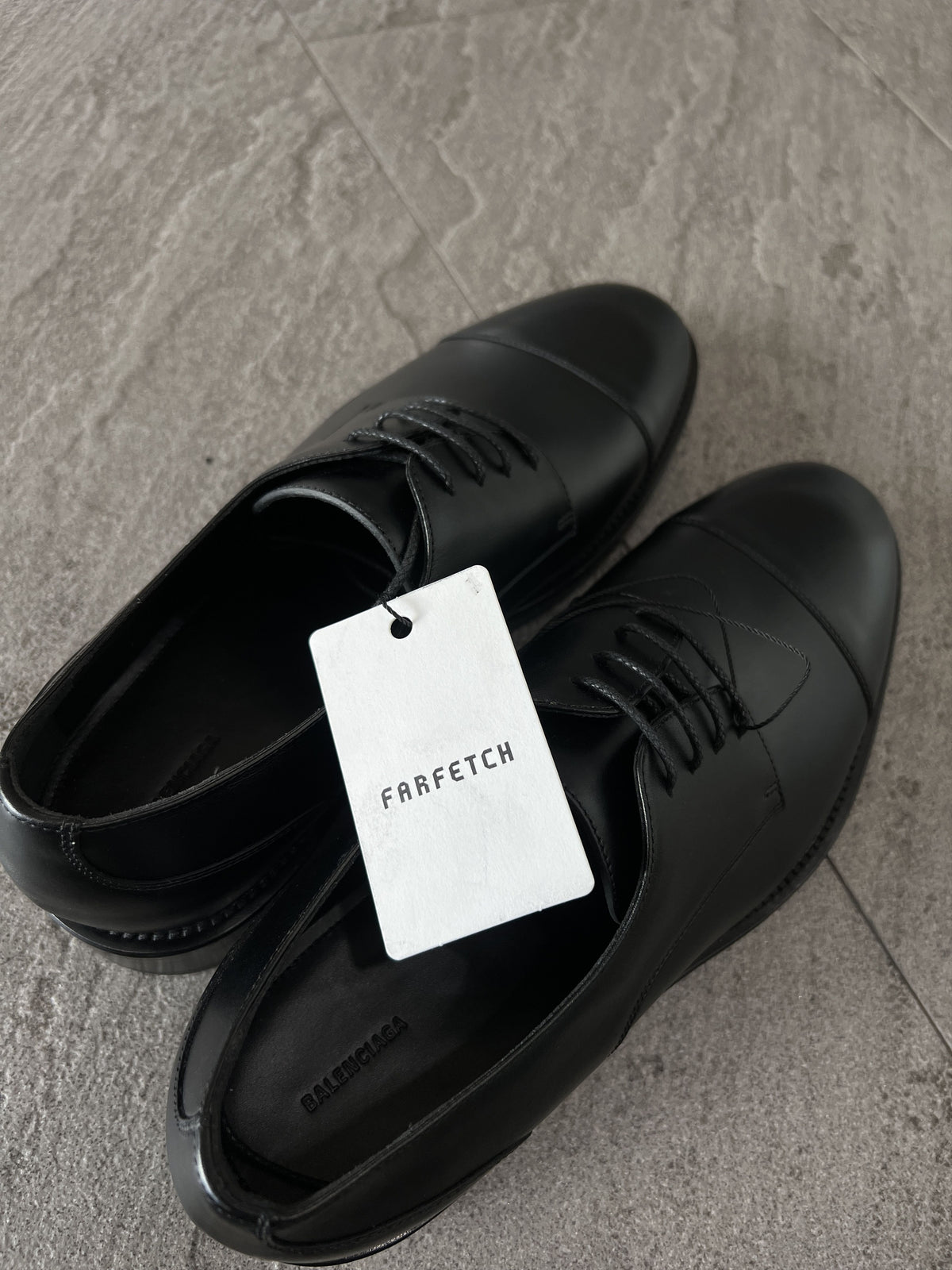 Balenciaga Black Leather Derby Shoes Logo Sole 43