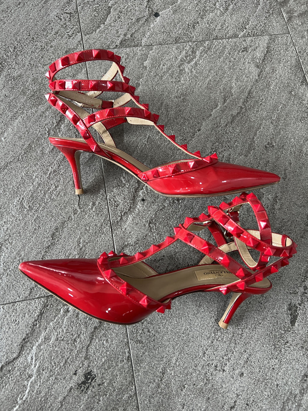Valentino Rockstud Patent Cage Heels Red 37