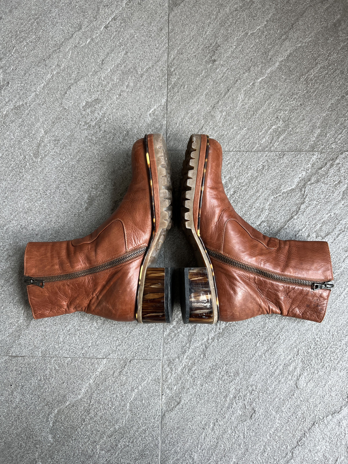Dries Van Noten Brown Leather Tortoise Heel Boots