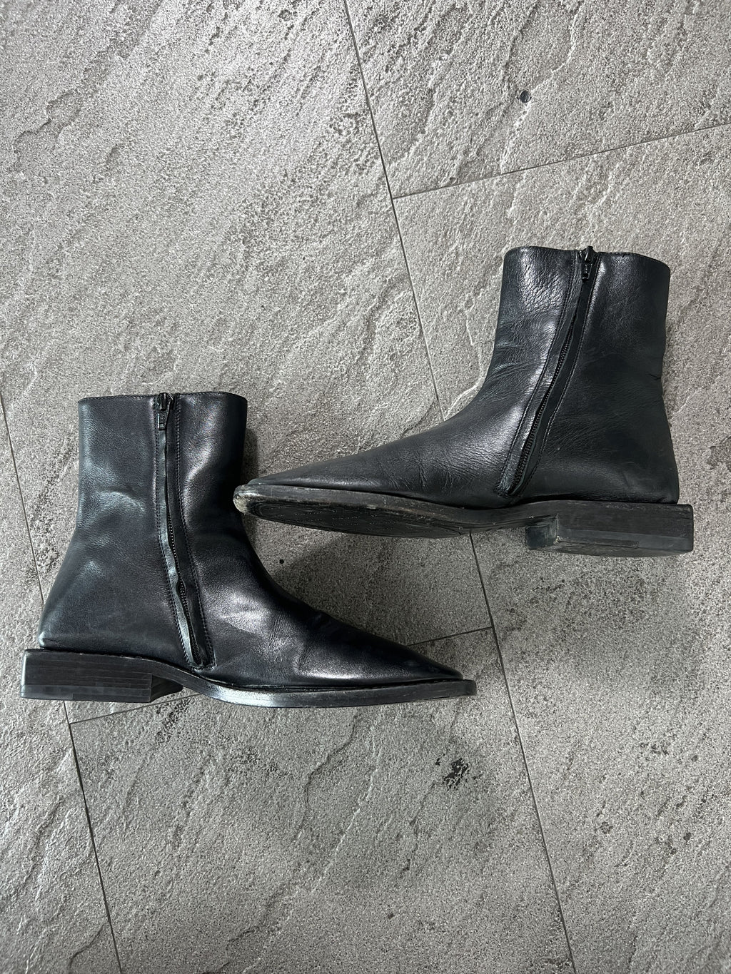 Balenciaga BB Heel Logo Leather Zip Ankle Boots 37.5