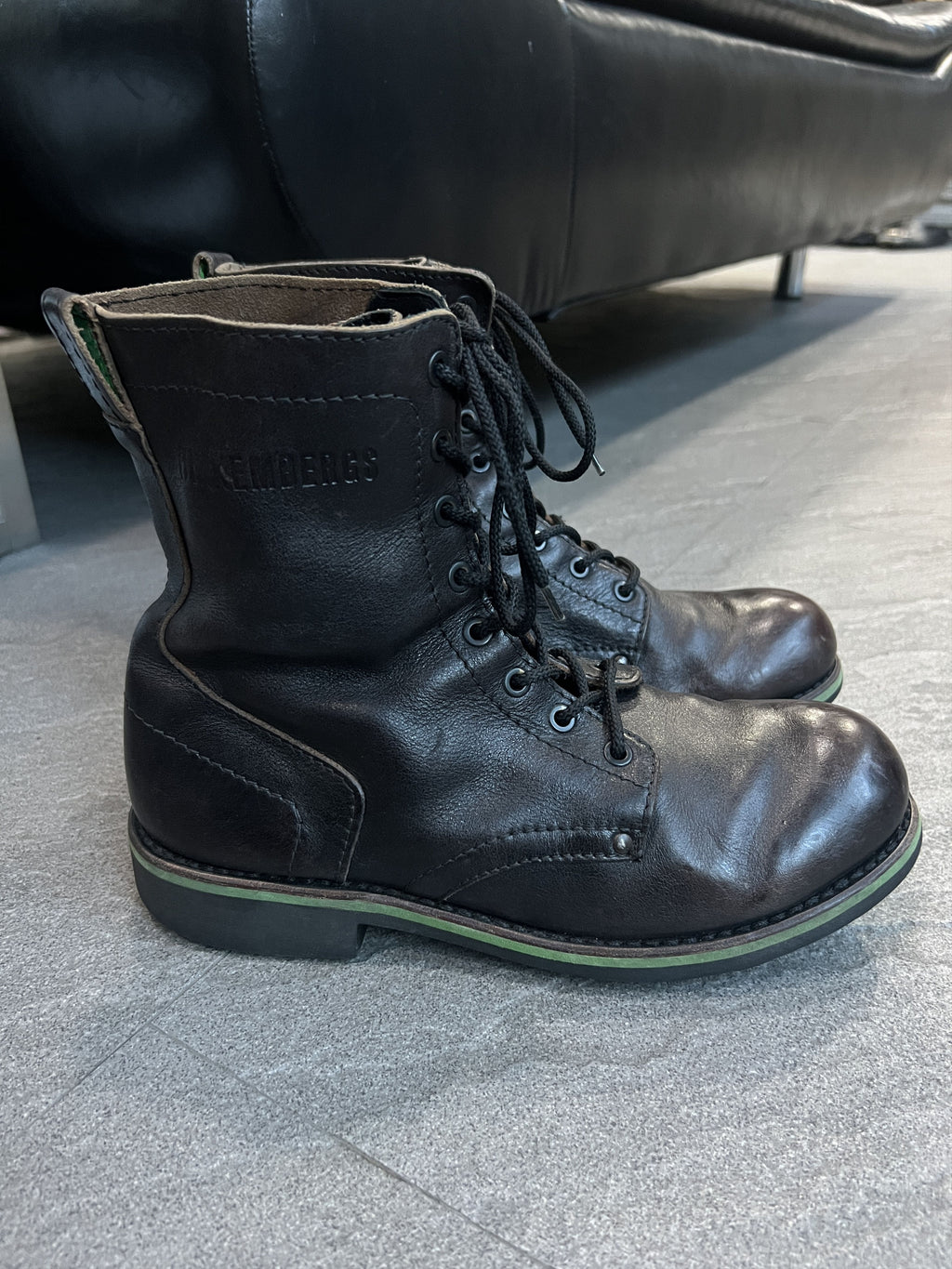 Dirk Bikkembergs Leather Combat Boots Green Sole EU 41