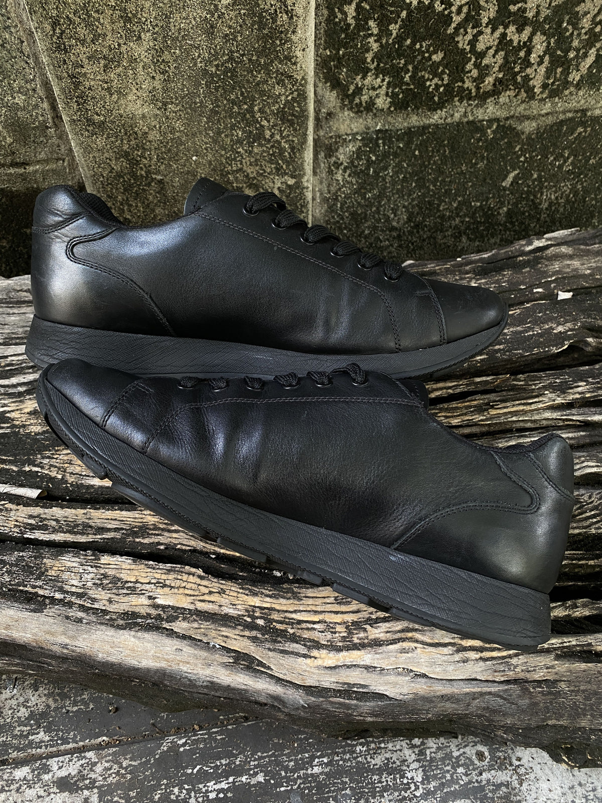 Prada Black Leather Runner Sneakers Size 8