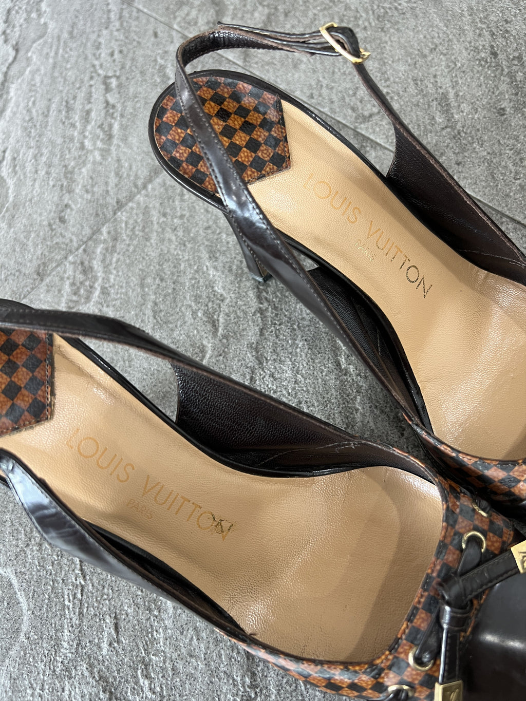 Louis Vuitton Damier Slingback Heels Brown 37.5