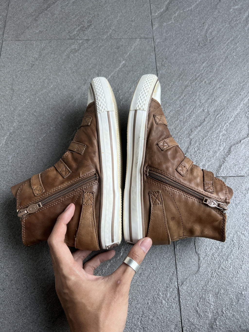ASH Virgin Brown Leather Multi Buckle High Tops EU37