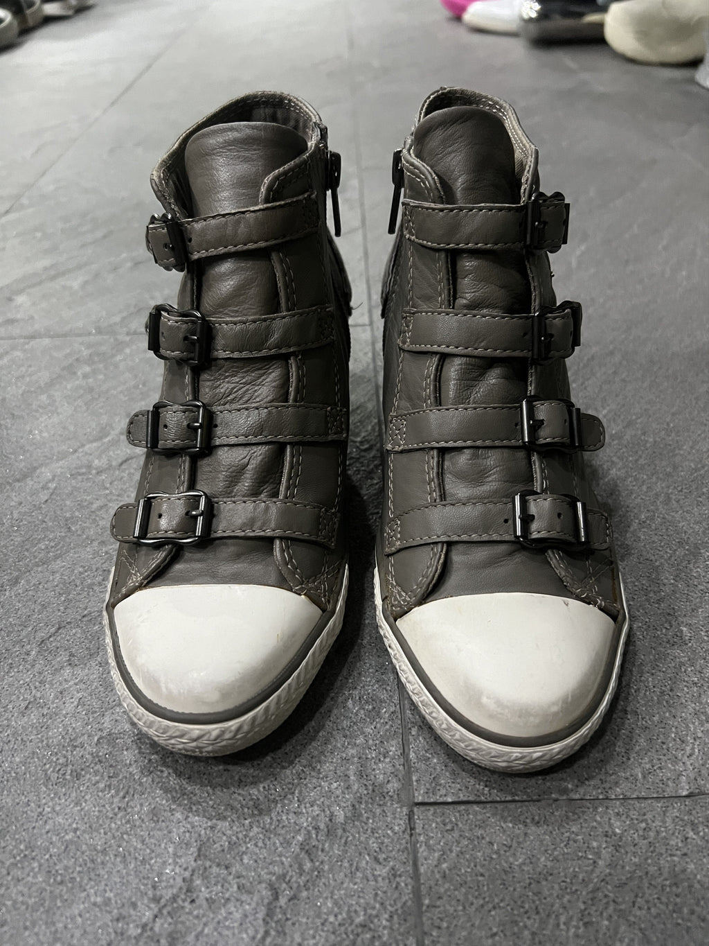ASH Virgin Leather Multi Buckle Wedge Sneakers EU36