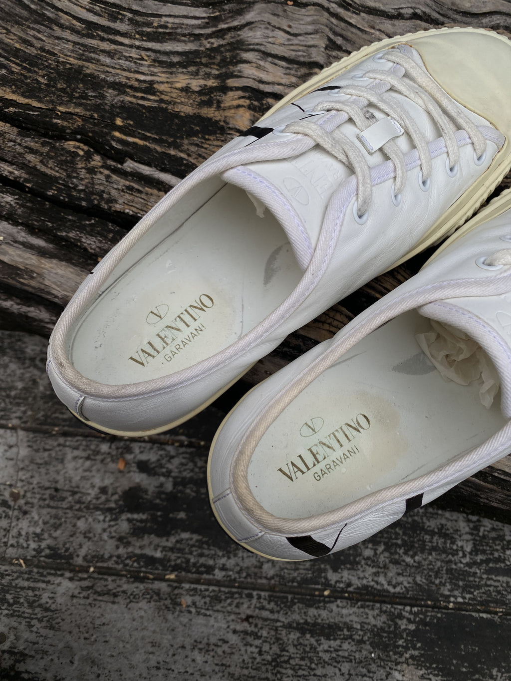 Valentino White Leather Rubber-Toe Sneakers 41