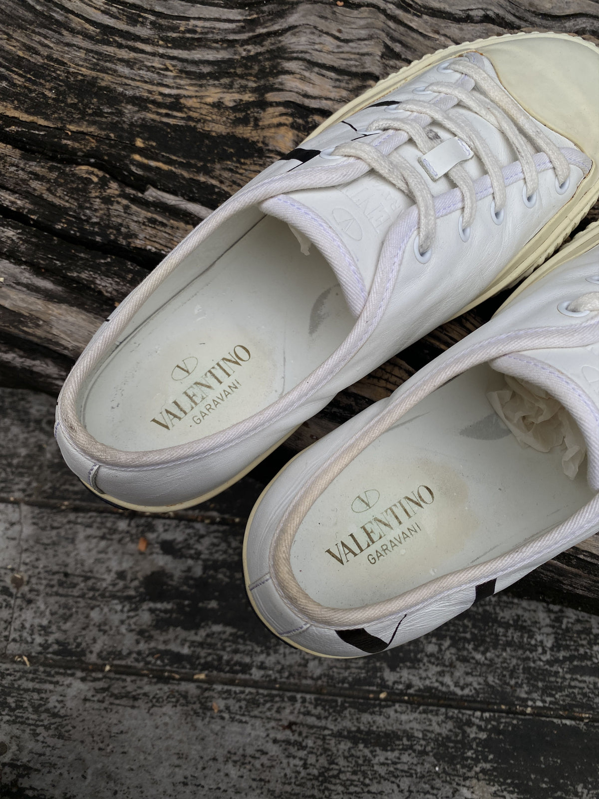Valentino White Leather Rubber-Toe Sneakers 41
