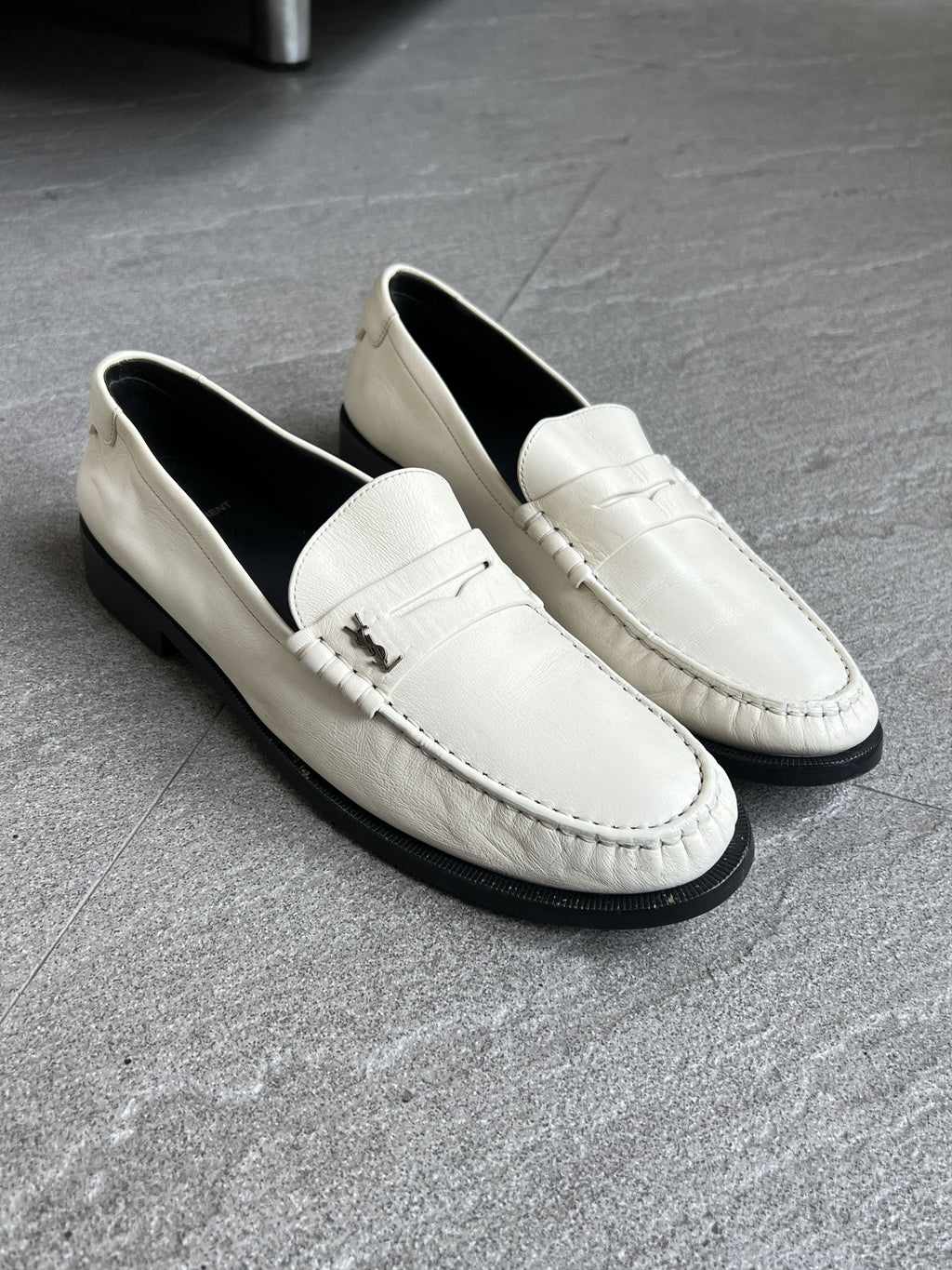 Saint Laurent YSL Ivory Leather Penny Loafers 43