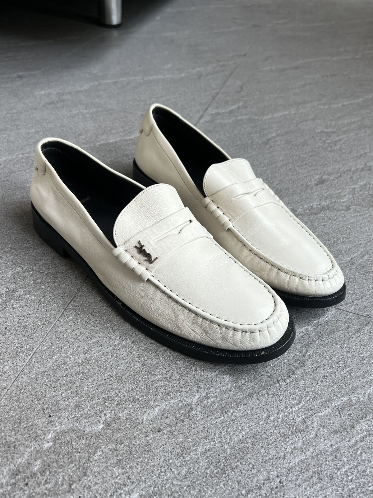 Saint Laurent YSL Ivory Leather Penny Loafers 43