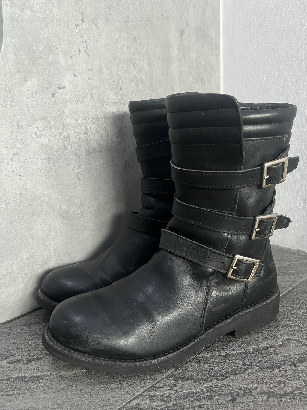 Dirk Bikkembergs 3 Strap Leather Biker Boots Black