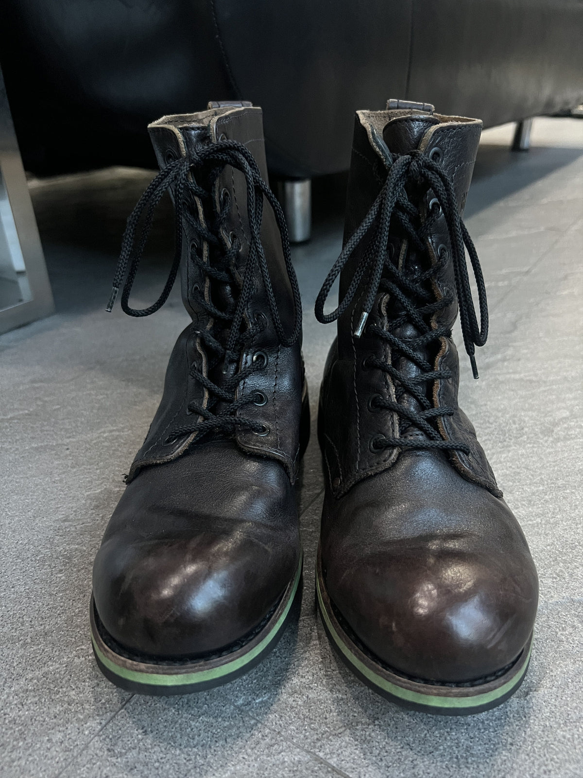 Dirk Bikkembergs Leather Combat Boots Green Sole EU 41