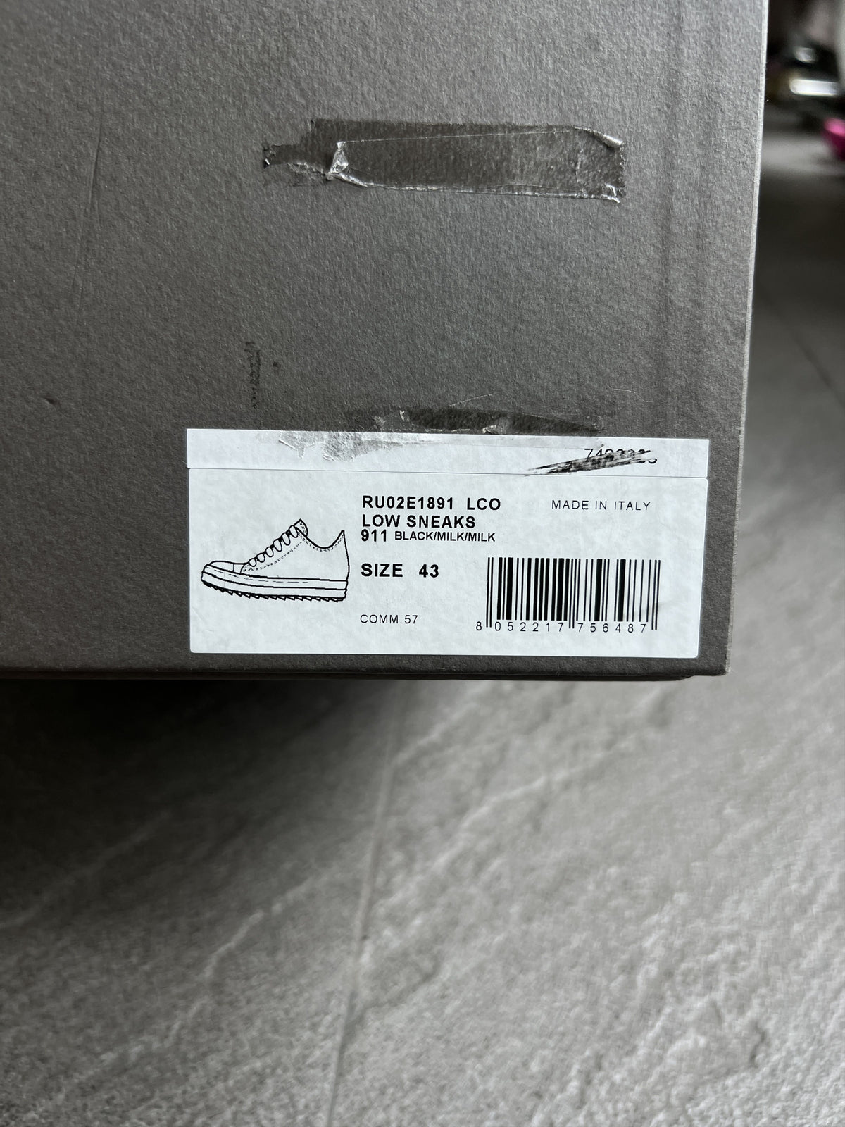 Rick Owens Ramones Low Sneakers Black Milk EU43 New w/ Box