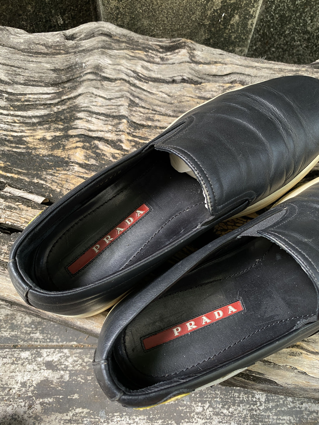 Prada Black Leather Slip-On Sneakers Size UK7.5 US8.5