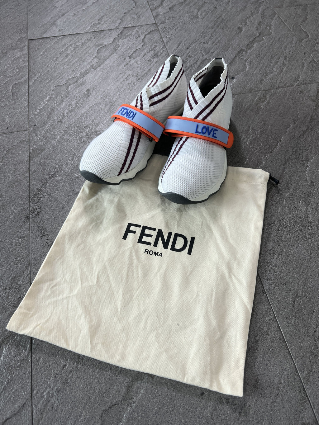 FENDI LOVE Strap Sock Sneakers White EU38