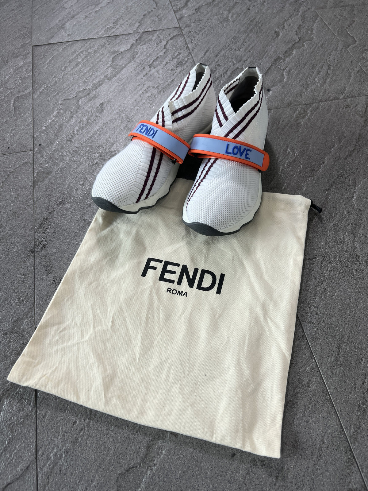 FENDI LOVE Strap Sock Sneakers White EU38