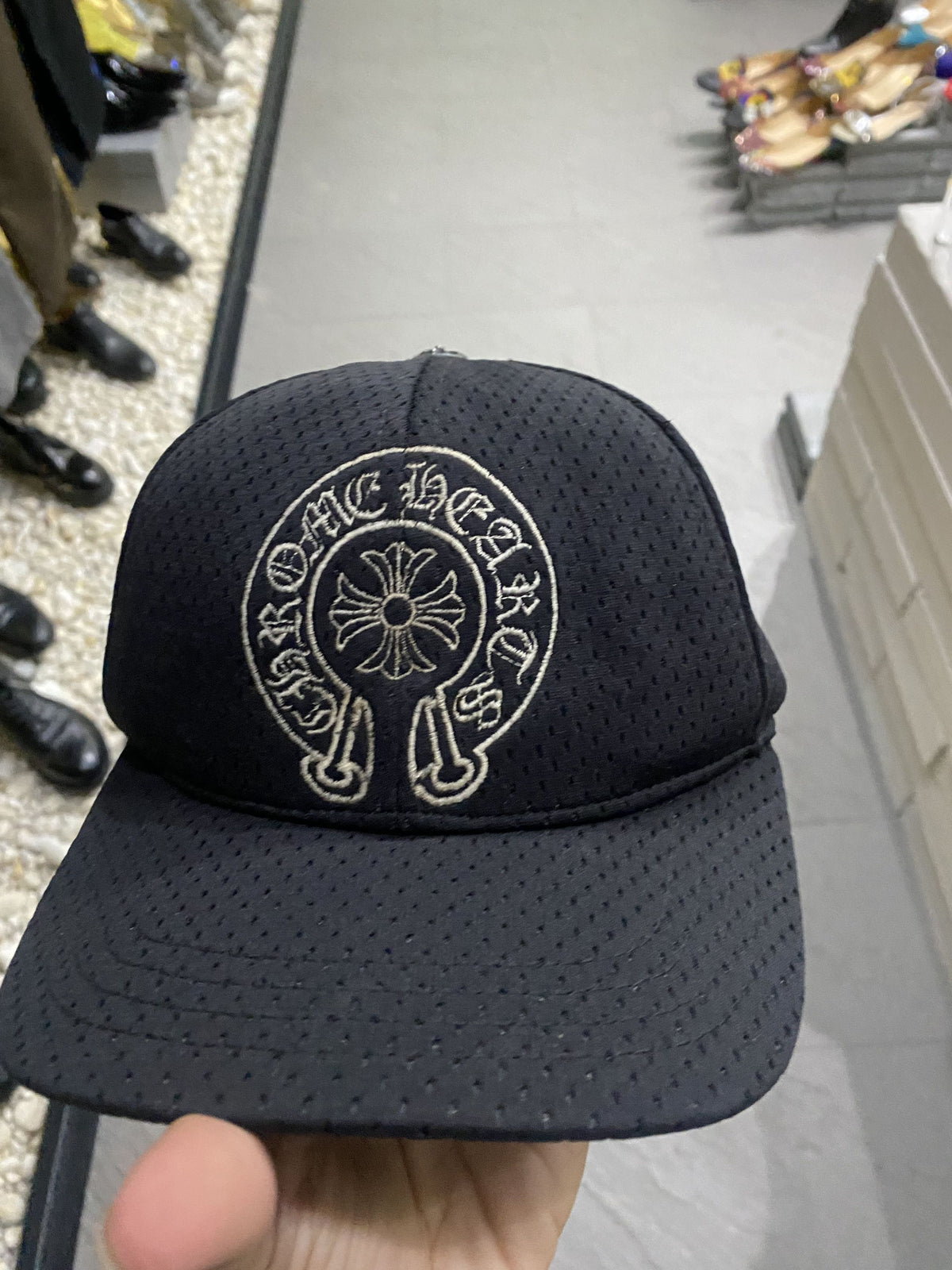 Chrome Hearts Horseshoe Logo Black Mesh Baseball Cap