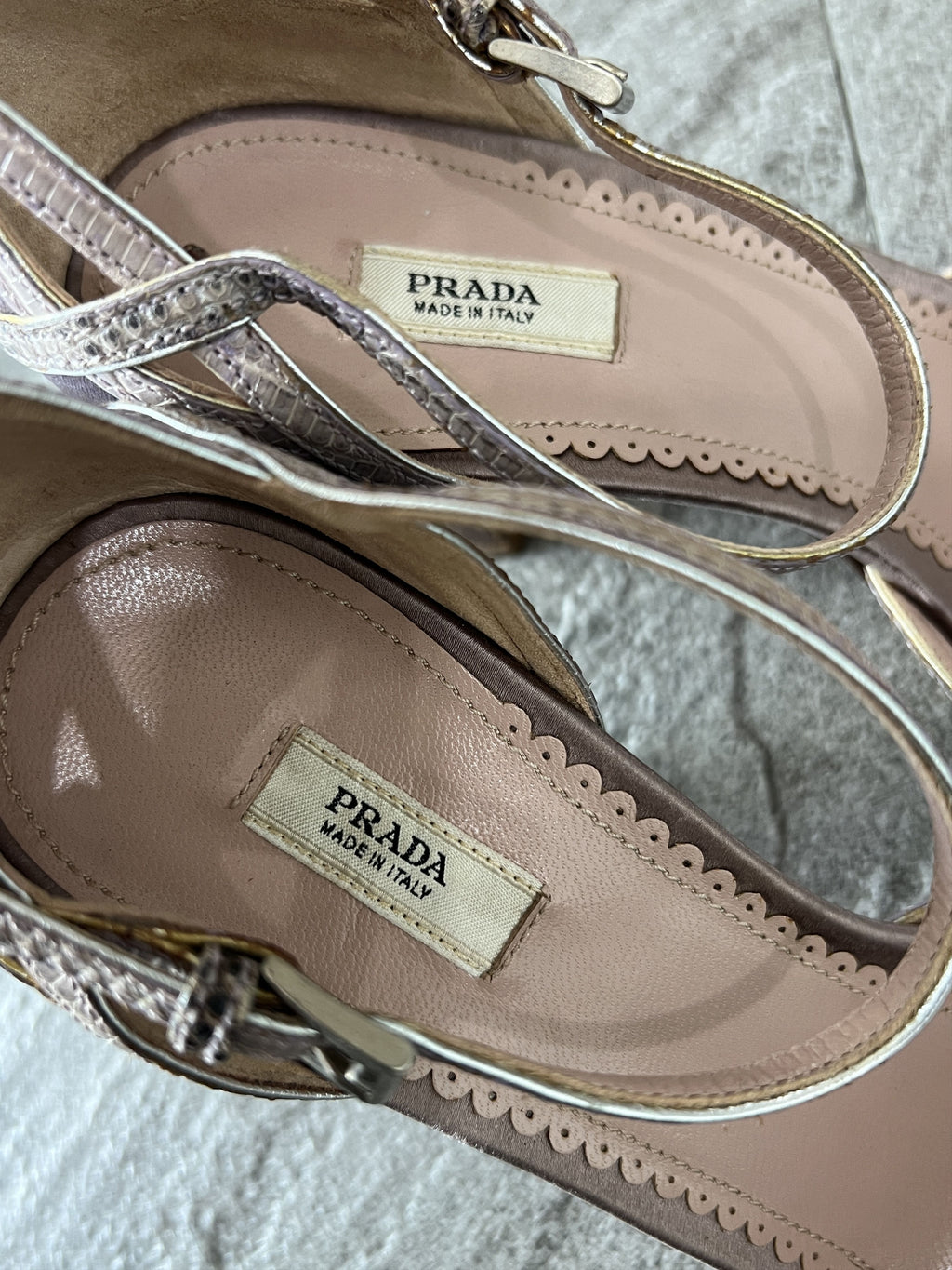 Prada Satin Ankle Strap Heels Lavender Pink 35