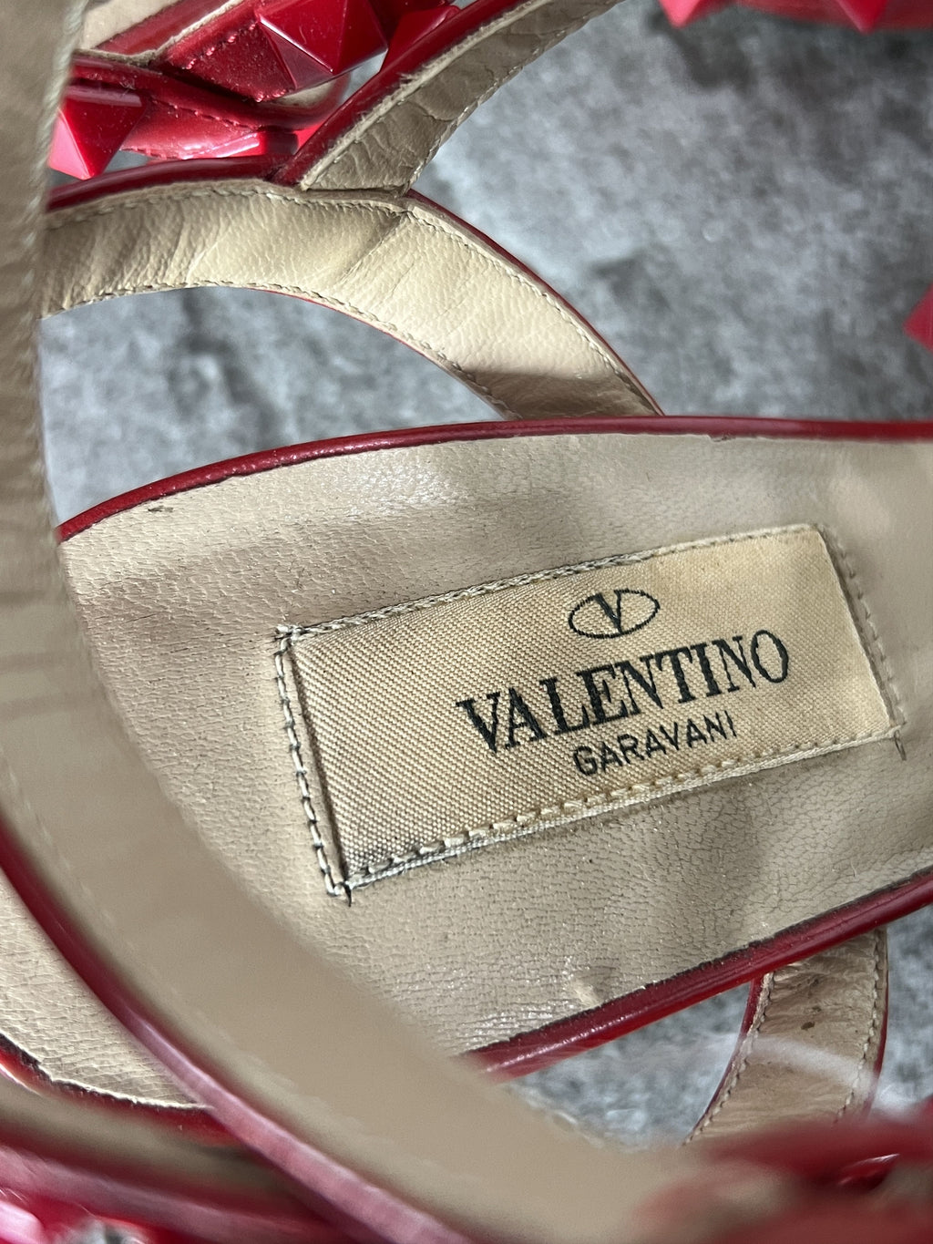 Valentino Rockstud Patent Cage Heels Red 37