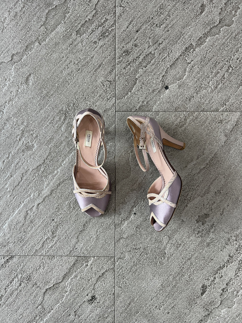 Prada Satin Ankle Strap Heels Lavender Pink 35