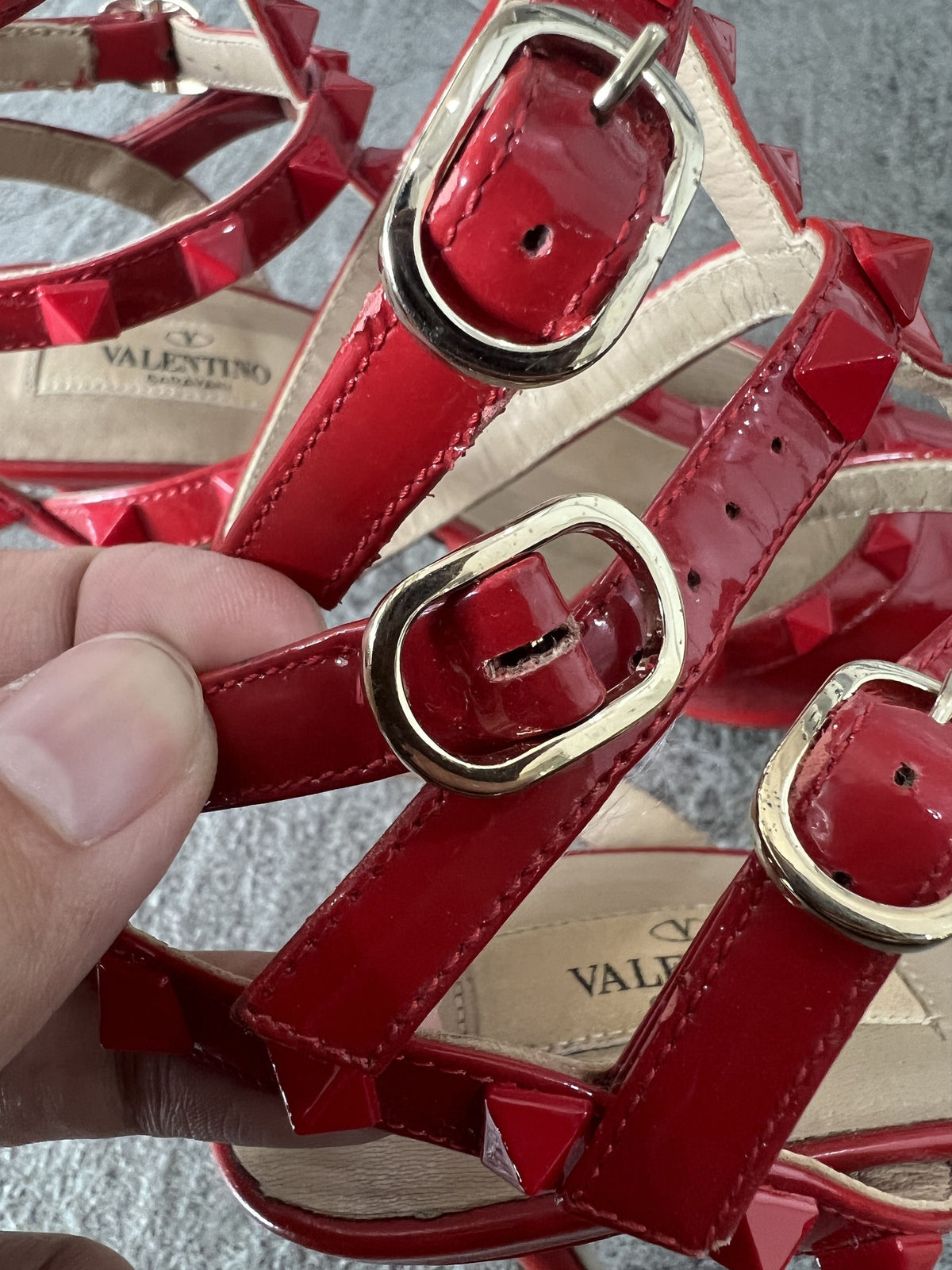 Valentino Rockstud Patent Cage Heels Red 37