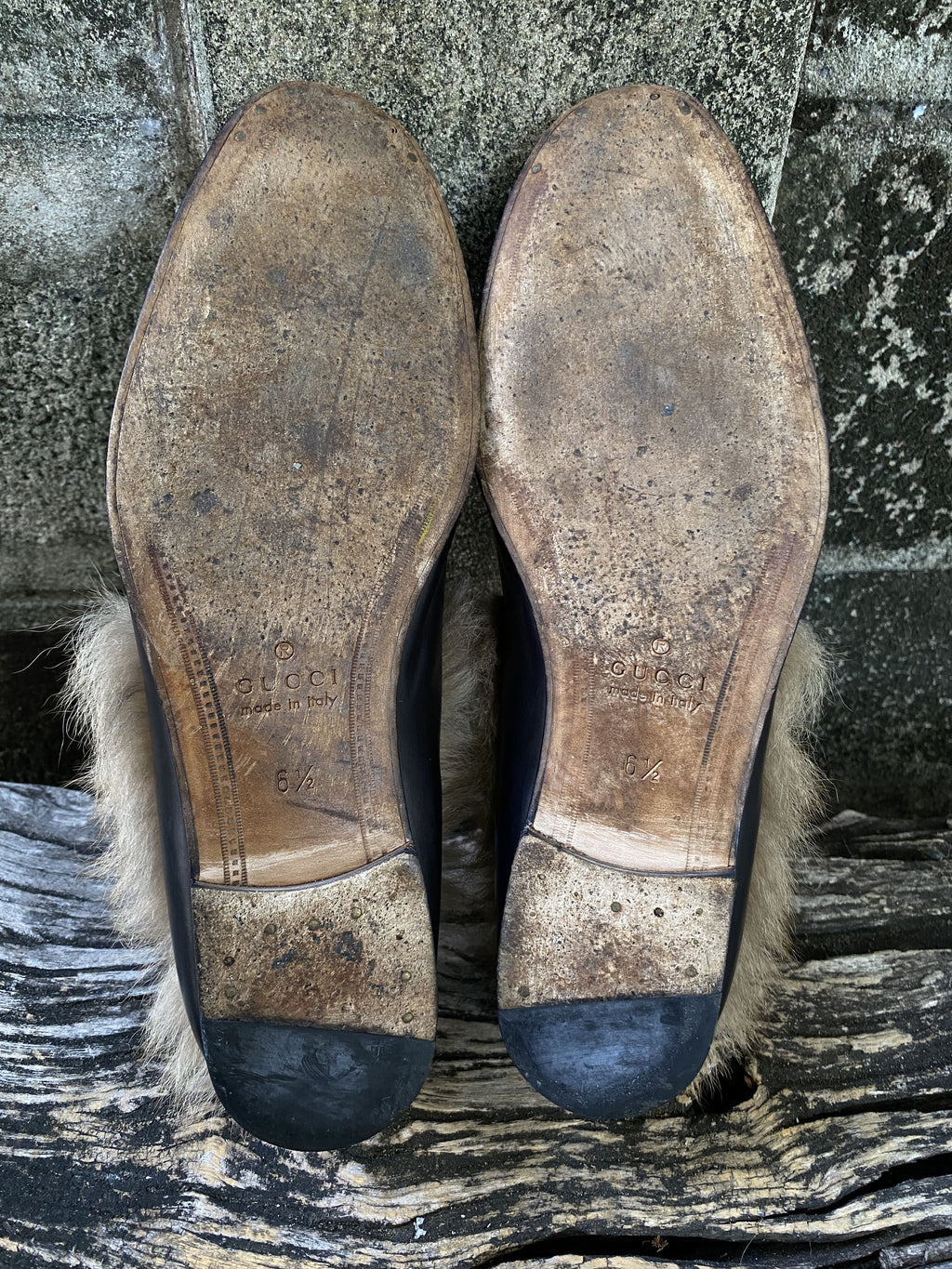 Gucci Princetown Black Leather Fur Loafers 6.5