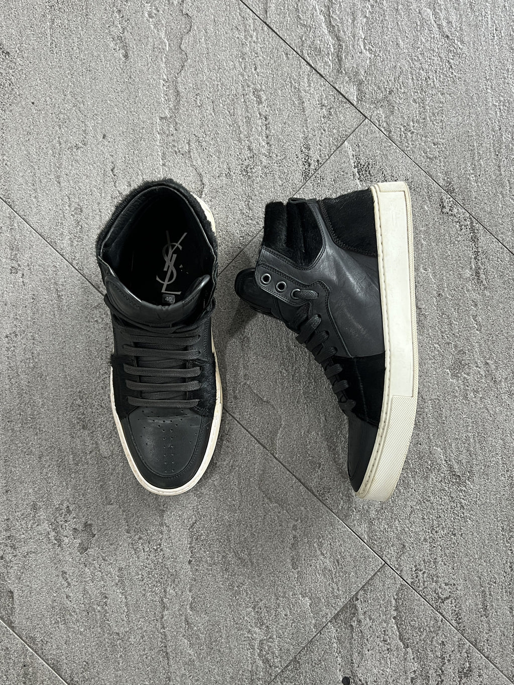 Yves Saint Laurent Leather Pony Hair High Sneakers Black 40