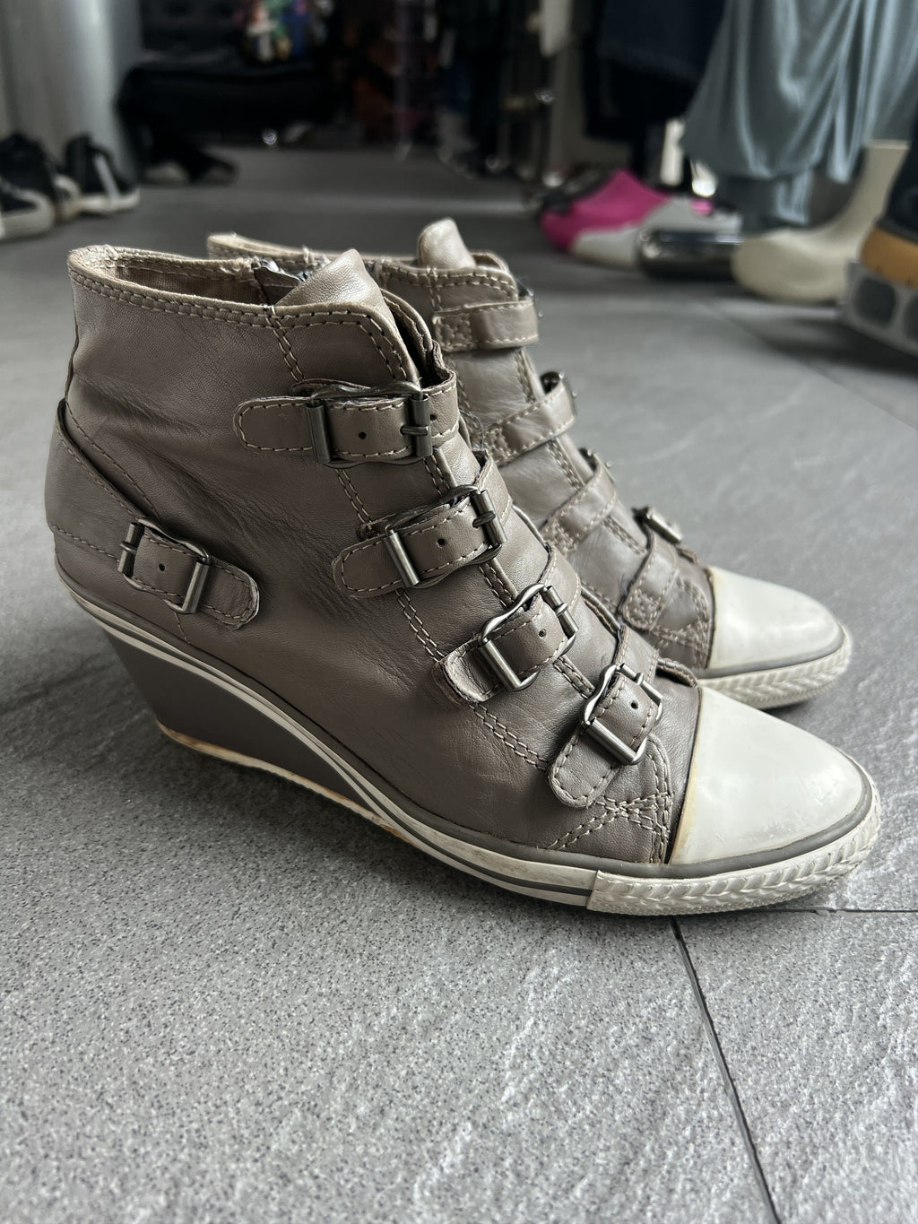 ASH Buckle Wedge Leather High Top Sneakers EU37